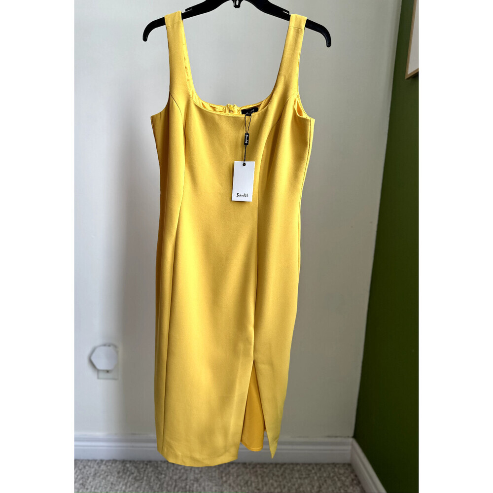 Bardot women's Leila Sheath Slit Dress in Mustard Yellow Size 10 L $169